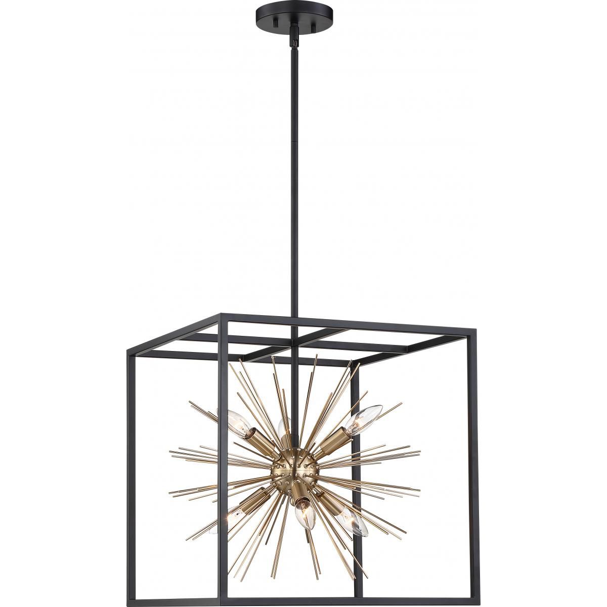 Image 2 Spirefly; 6 Light; Pendant Fixture; Matte Black and Burnished Brass Finish more views