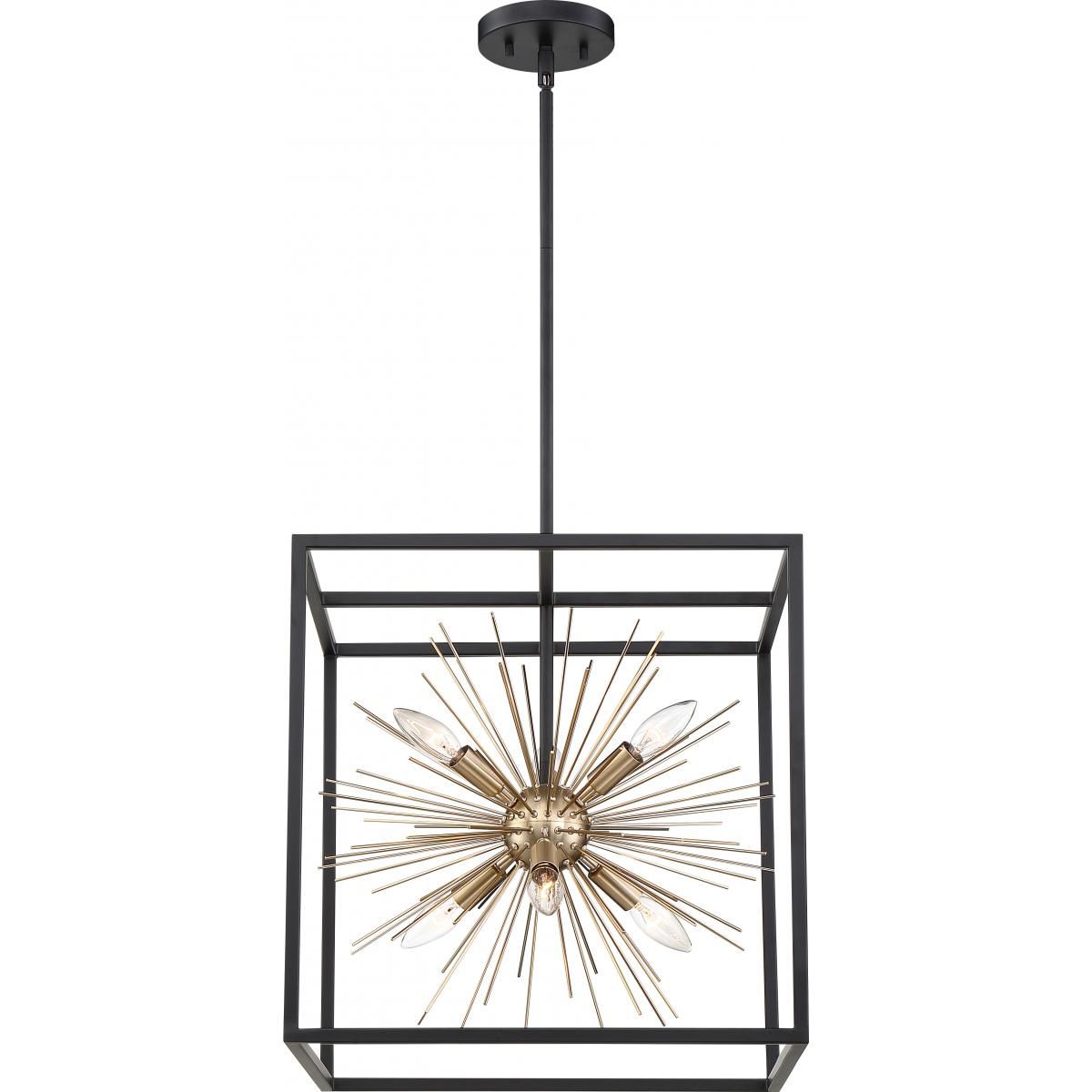 Image 3 Spirefly; 6 Light; Pendant Fixture; Matte Black and Burnished Brass Finish more views