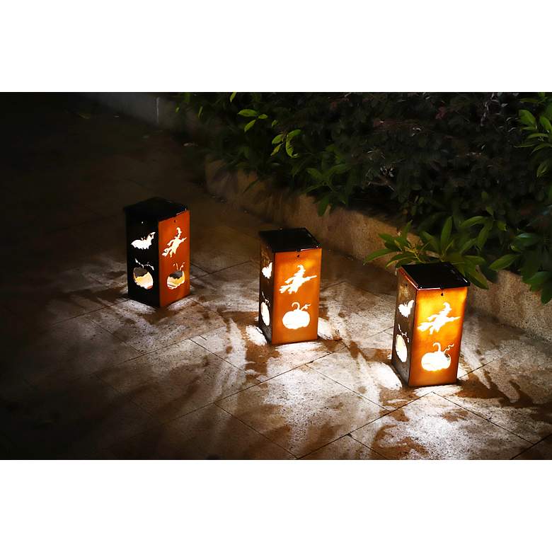 Spirits 10 3/4&quot;H Black and Orange Solar Portable Lantern more views