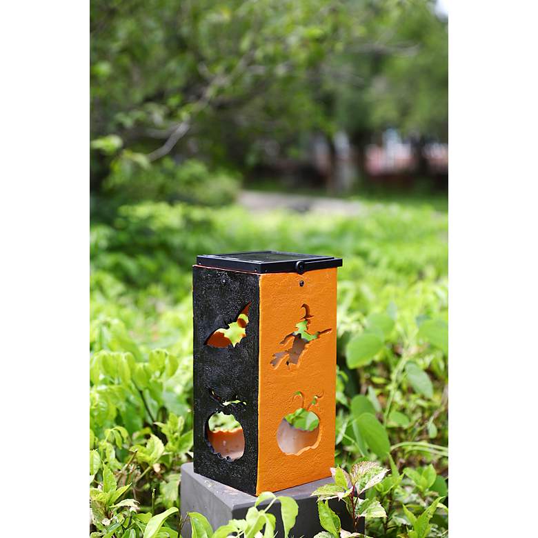 Spirits 10 3/4&quot;H Black and Orange Solar Portable Lantern more views