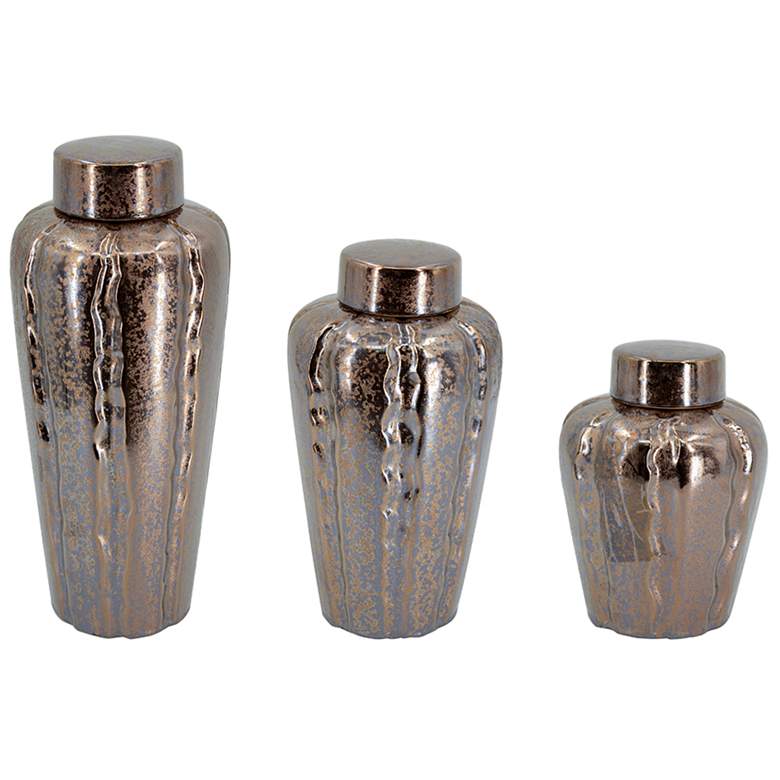 Image 1 Spitzer Bronze Metallic Glaze Ceramic Canisters - Set of 3
