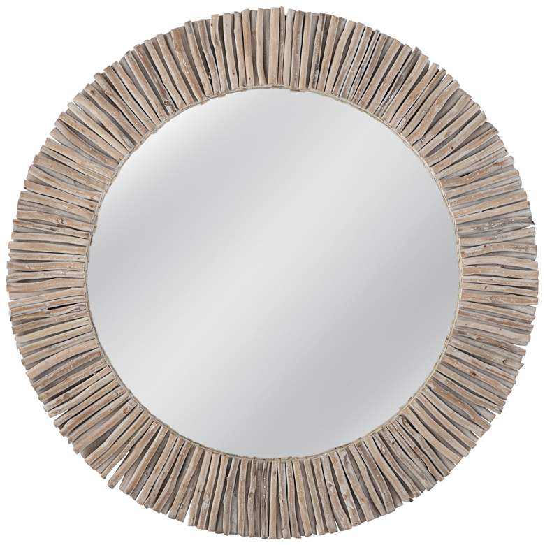 Image 1 Splay White-Washed Brown Wood 35" Round Wall Mirror
