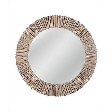 Splay White-Washed Brown Wood 35" Round Wall Mirror