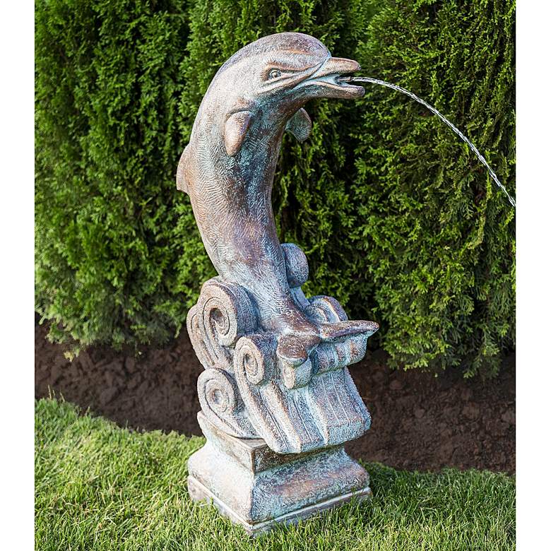 Image 1 Spouting Dolphin 32 1/2"H Relic Bronze Patina Pond Spitter