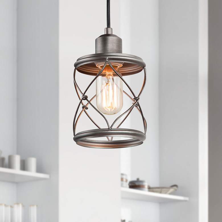 Image 1 Sprin 5" Wide Rustic Industrial Antiqued Silver Mini Pendant