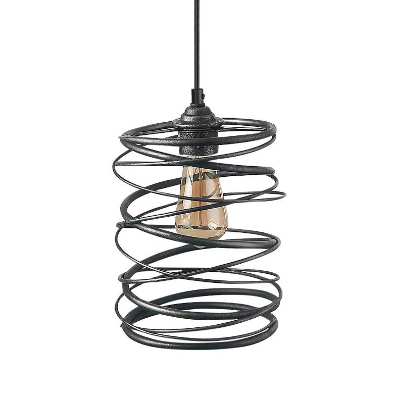 Image 1 Sprin 8" Wide Rustic Silver and Black Metal Spiral Mini Pendant