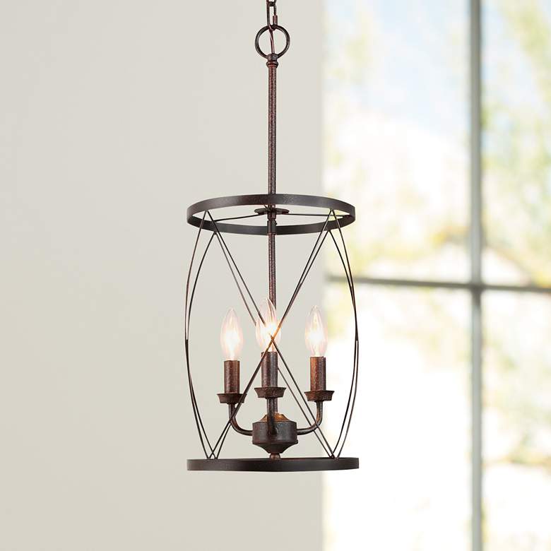 Image 1 Sprin 9" Wide 3-Light Open Candelabra Rustic Iron Mini Pendant