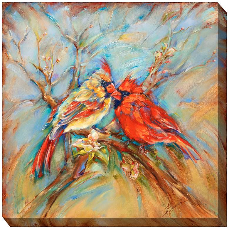 Image 1 Spring Cardinals 24" Square Outdoor Canvas Wall Art