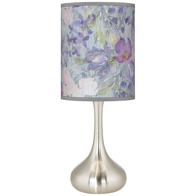 Image 1 Spring Flowers Giclee Brushed Nickel Droplet Table Lamp