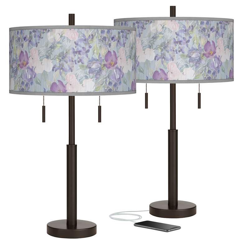Image 1 Spring Flowers Robbie Bronze USB Table Lamps Set of 2