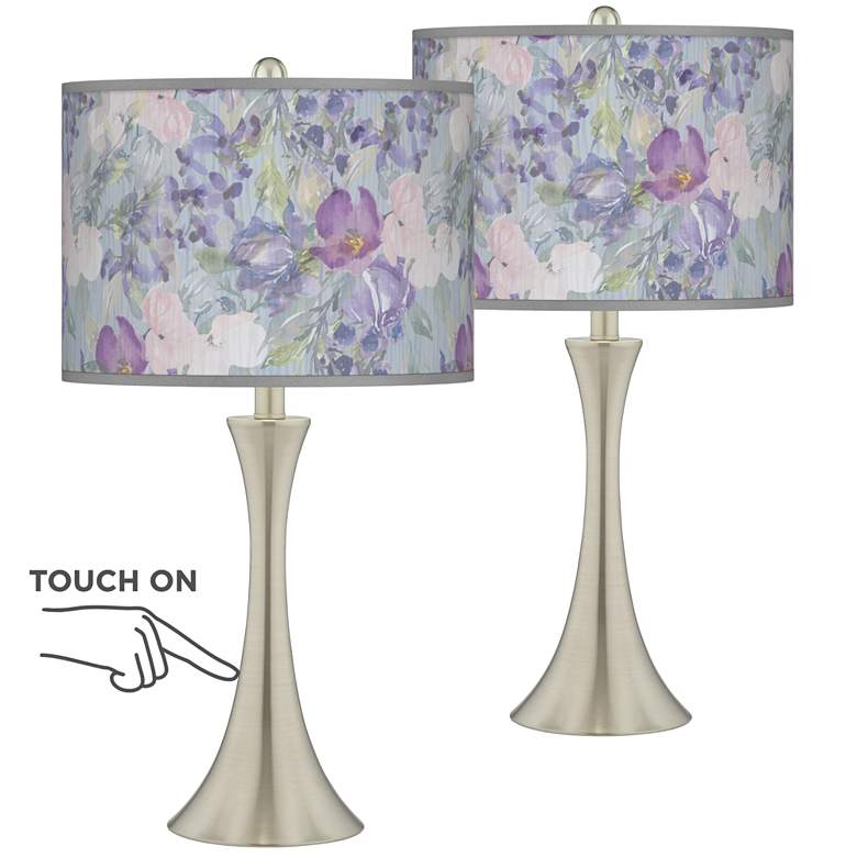 Image 2 Spring Flowers Trish Brushed Nickel Touch Table Lamps Set of 2