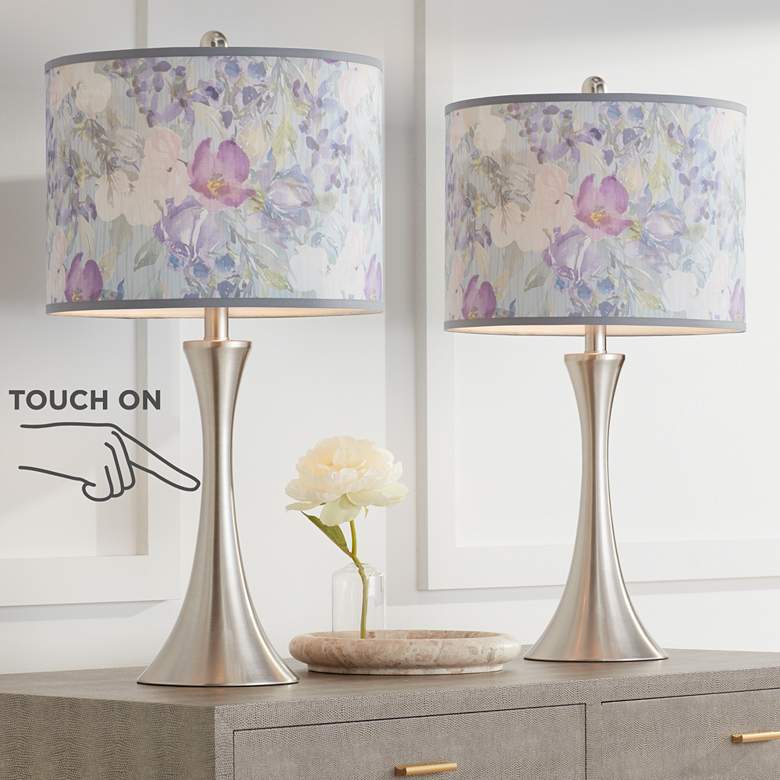 Image 1 Spring Flowers Trish Brushed Nickel Touch Table Lamps Set of 2