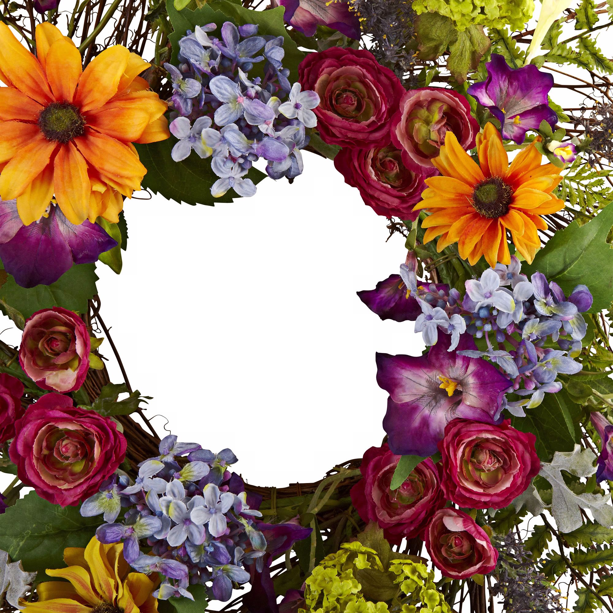 Image 2 Spring Garden Bloom Foliage and Faux Floral Wreath more views