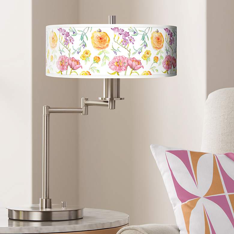 Image 1 Spring Garden Flowers Giclee Shade LED Swing Arm Desk Lamp