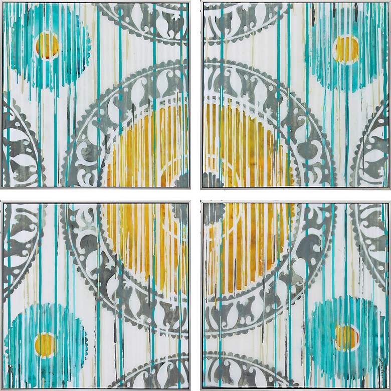 Image 1 Spring Ikat 4-Piece 18 inch Square Wall Art Set
