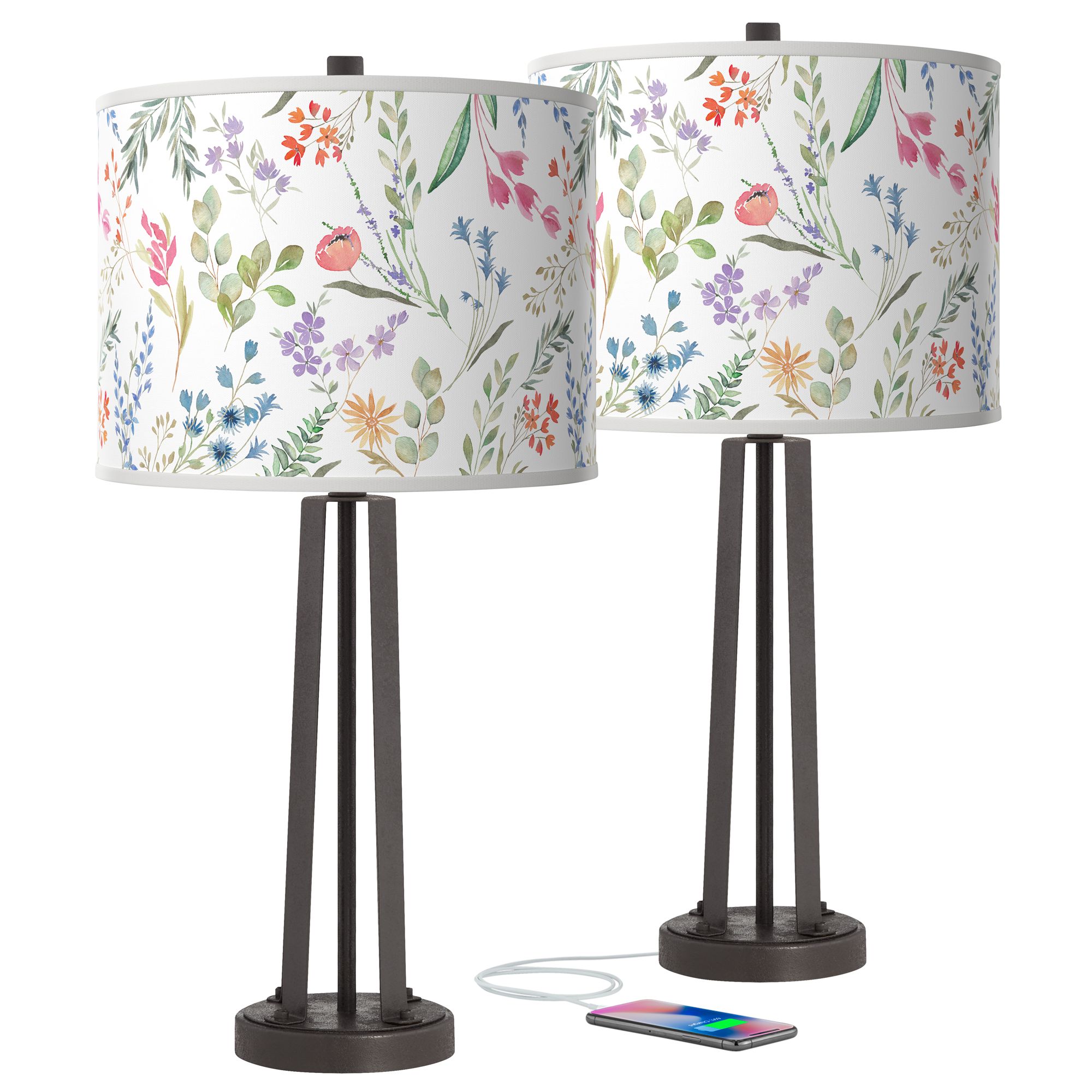 Spring's Joy Susan Dark Bronze USB Table Lamps Set of 2