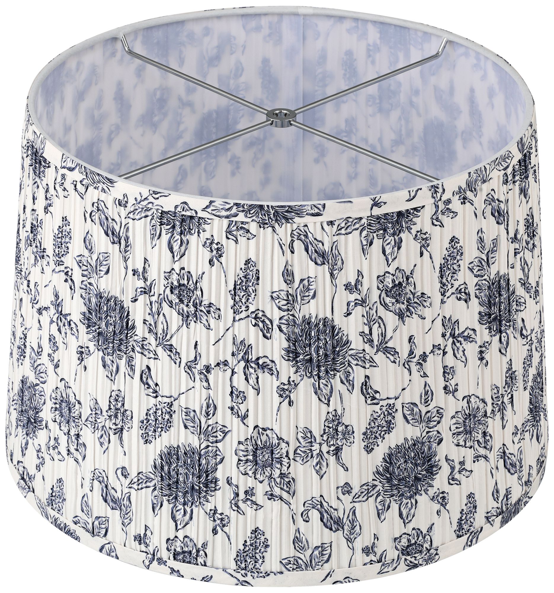 Image 4 Springcrest Annie Cobalt/White Floral Pleated Drum Shade 14x16x11 (Spider) more views