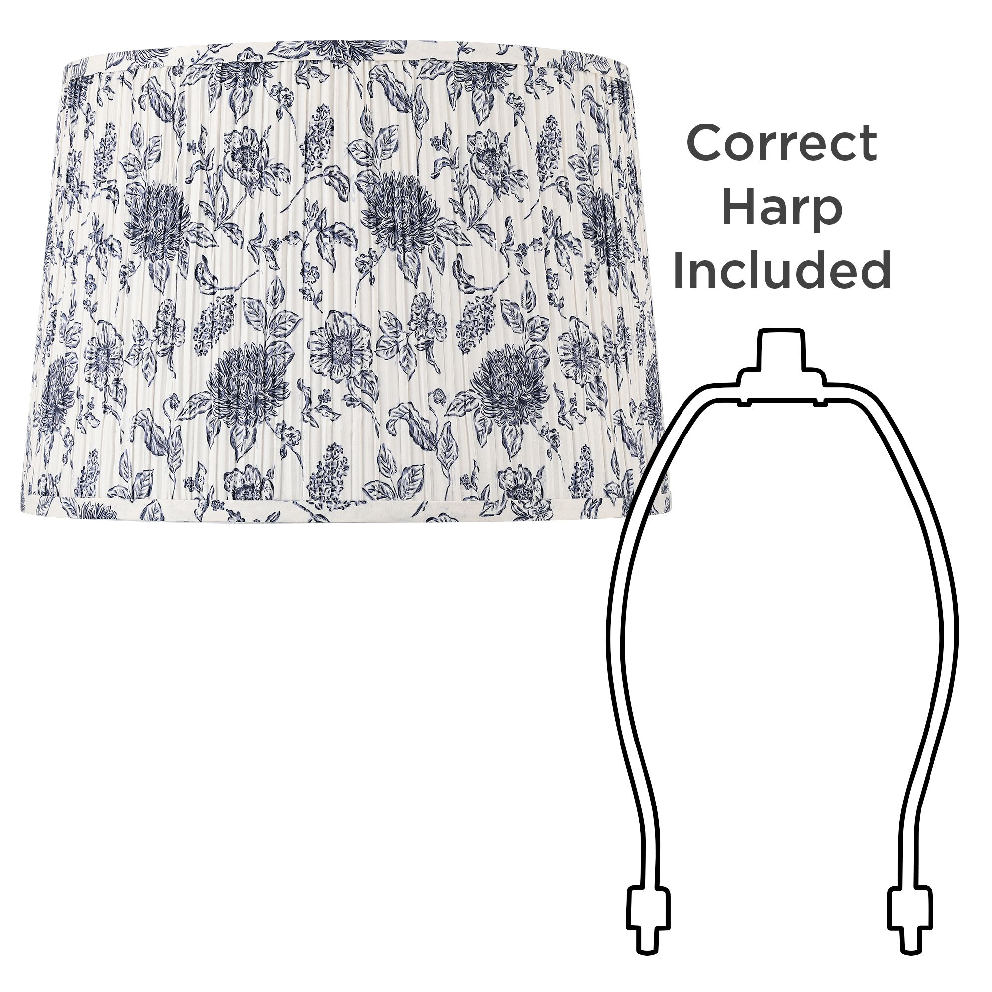 Image 6 Springcrest Annie Cobalt/White Floral Pleated Drum Shade 14x16x11 (Spider) more views