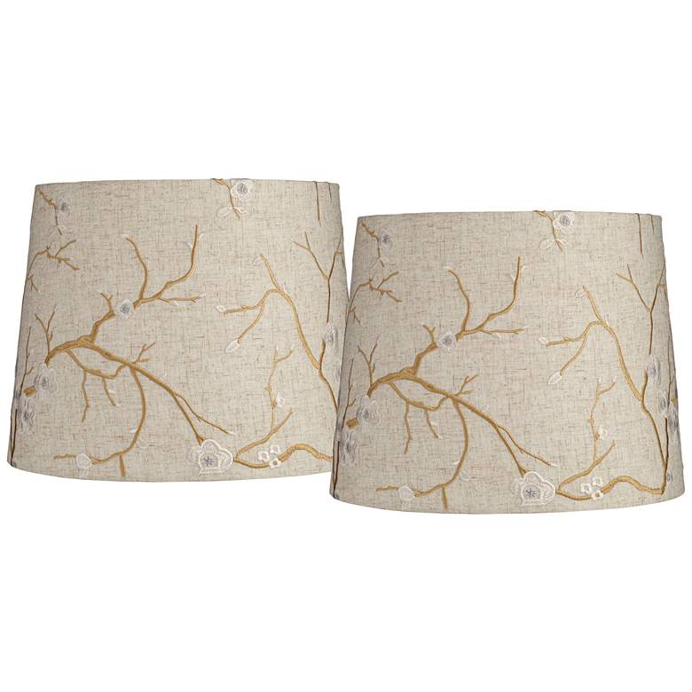Image 1 Springcrest Beige Plum Flower Set of 2 Drum Shades 12x14x11 (Spider)