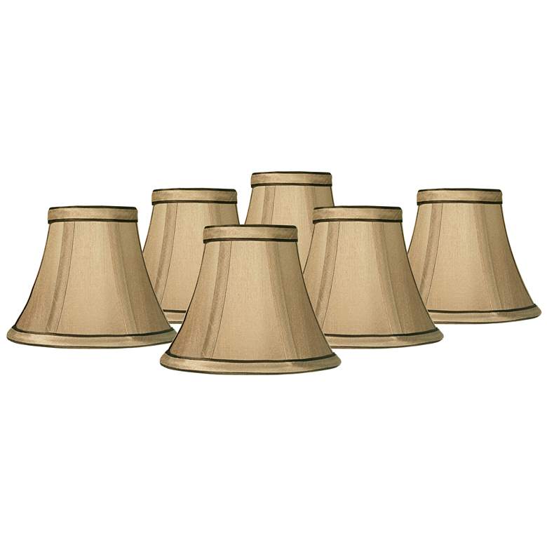 Image 1 Springcrest Celia Tan Brown Trim Lamp Shades 3X6x5x5 (Clip-On) Set of 6