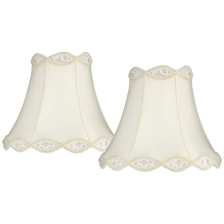 Image 1 Springcrest Cream Fabric Set of 2 Scallop Lamp Shades 7x14x12.5 (Spider)