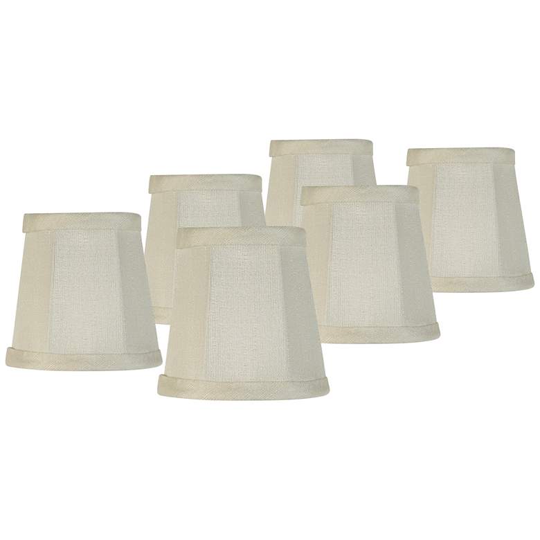 Image 1 Springcrest Creme Fabric Bell Lamp Shades 3x4x4 (Clip-On) Set of 6