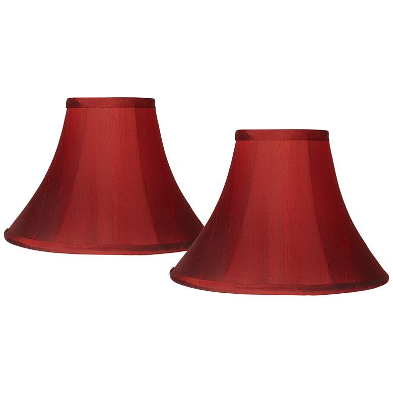 Image 1 Springcrest Deep Red Fabric Set of 2 Bell Lamp Shades 5x12x8.5 (Spider)