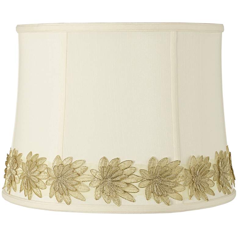 Image 1 Springcrest Drum Shade with Gold Flower Trim 14x16x12 (Spider)