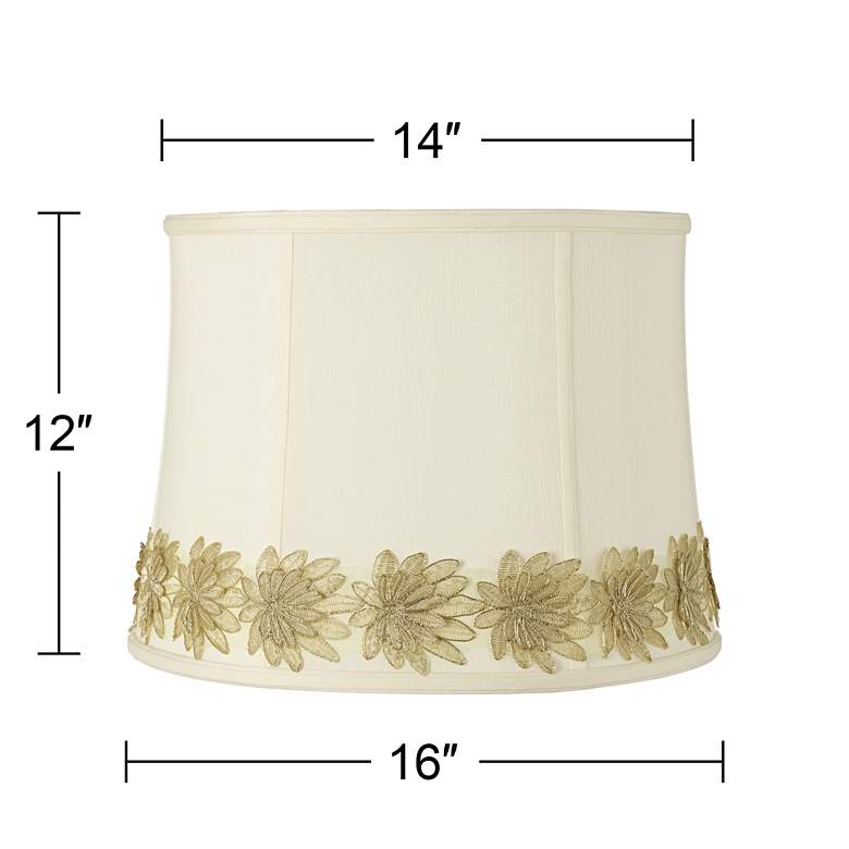 Image 3 Springcrest Drum Shade with Gold Flower Trim 14x16x12 (Spider) more views