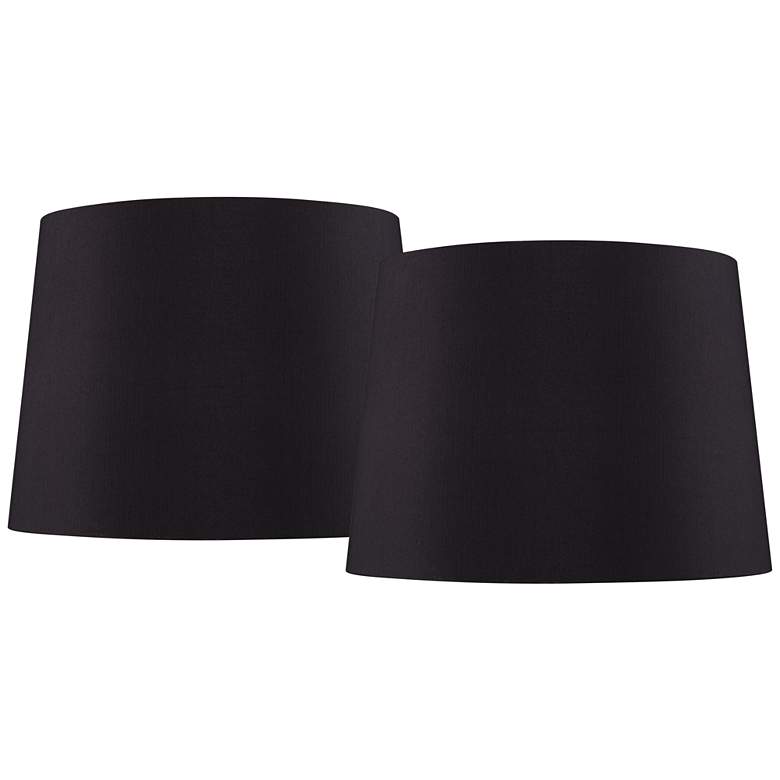 Image 1 Springcrest Ella Black Faux Silk Drum Shades 11x13x9.5 (Spider) Set of 2