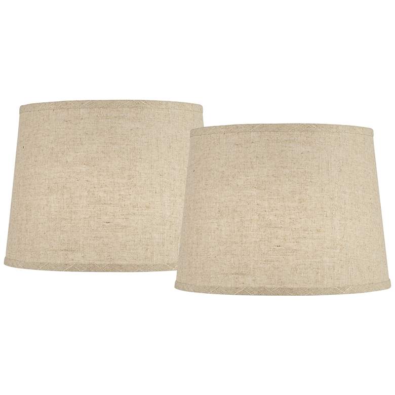 Image 1 Springcrest Ella Burlap Linen Drum Lamp Shades 11x13x9.5 (Spider) Set of 2