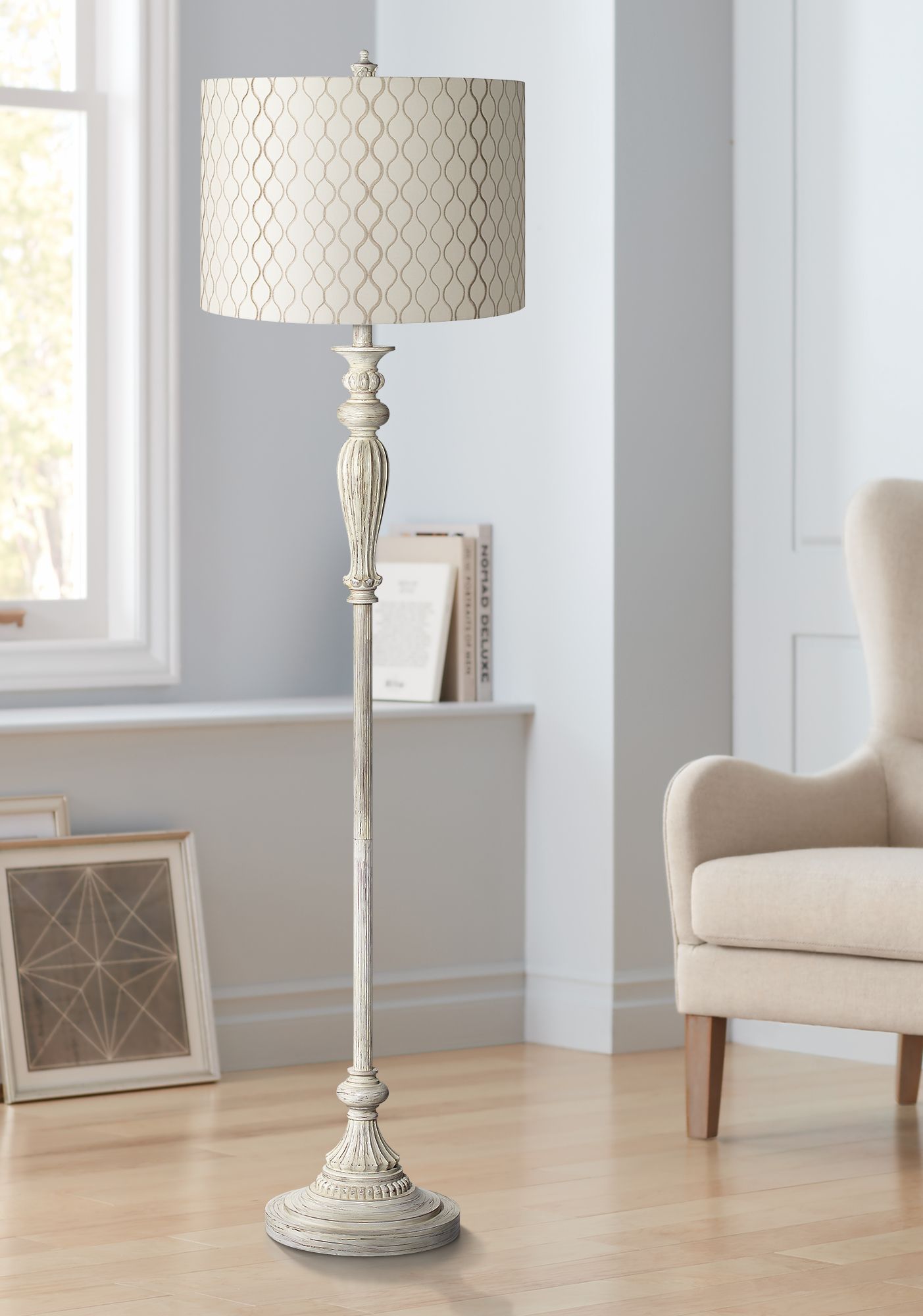 Springcrest Jonna Off-White Tan Embroidered Drum Shade 16x16x11 (Spider)