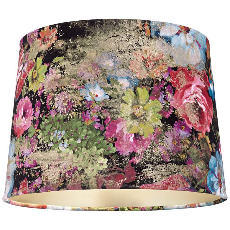 Image 3 Springcrest Lindy Black Floral Velvet Drum Lamp Shade 13x15x11 (Spider) more views