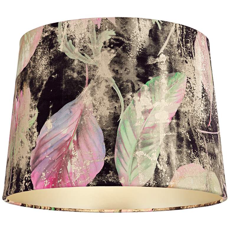 Image 3 Springcrest Lindy Black Leaf Melange Velvet Drum Shade 13x15x11 (Spider) more views