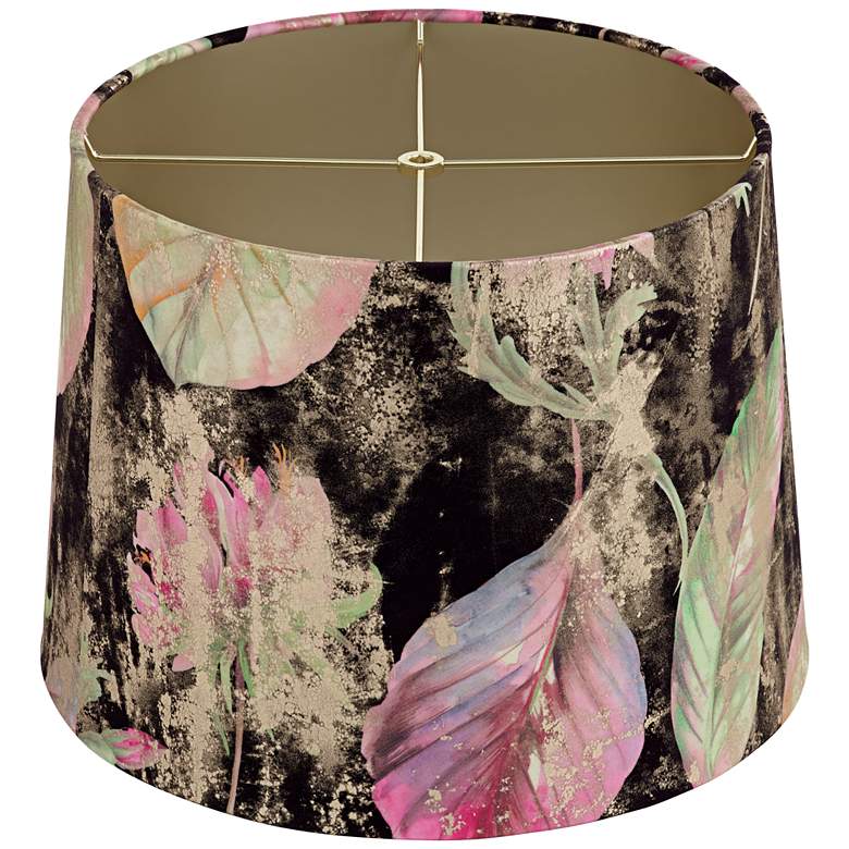Image 4 Springcrest Lindy Black Leaf Melange Velvet Drum Shade 13x15x11 (Spider) more views