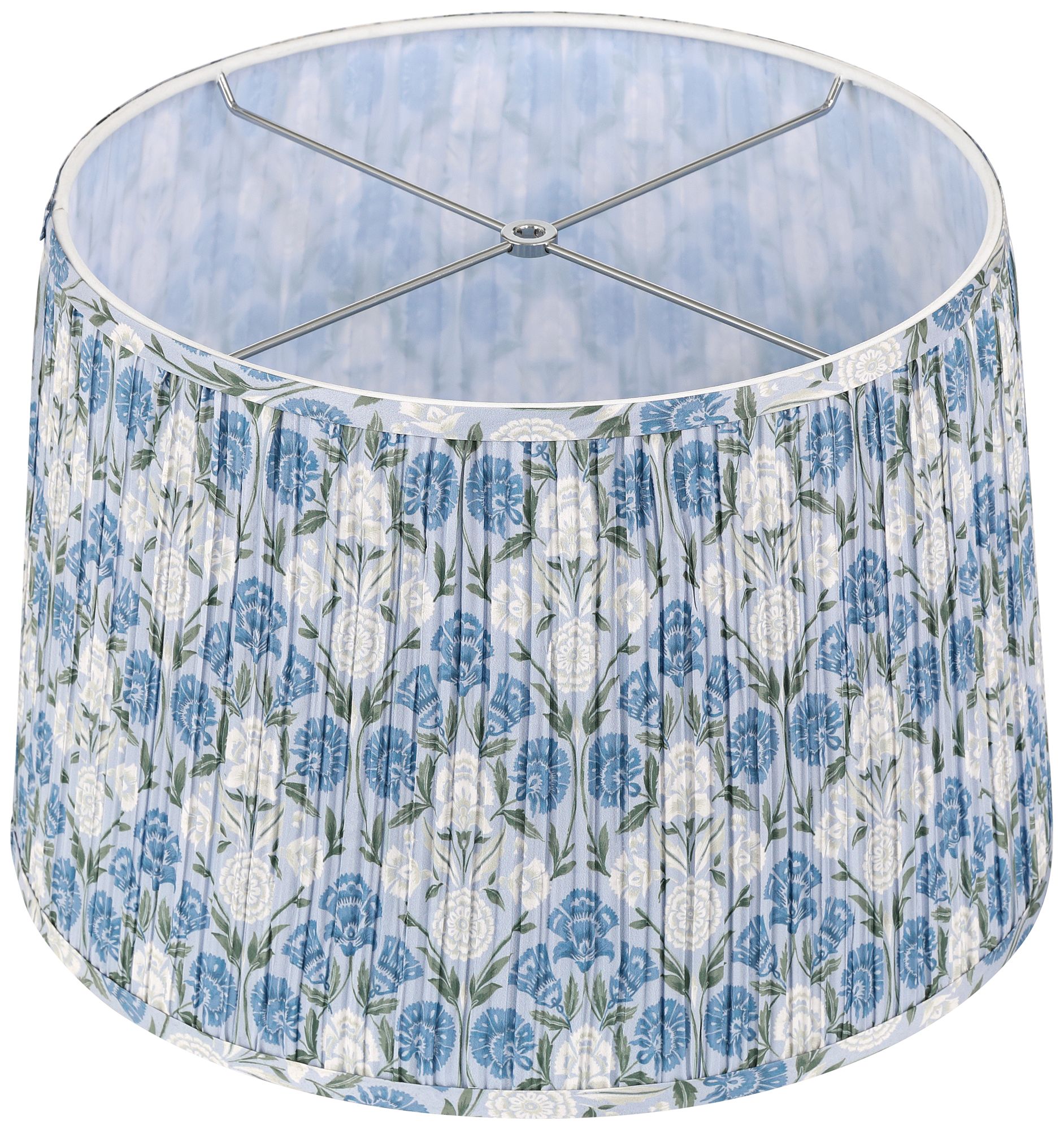 Image 4 Springcrest Mariam Cobalt/White Floral Pleated Drum Shade 14x16x11 (Spider) more views