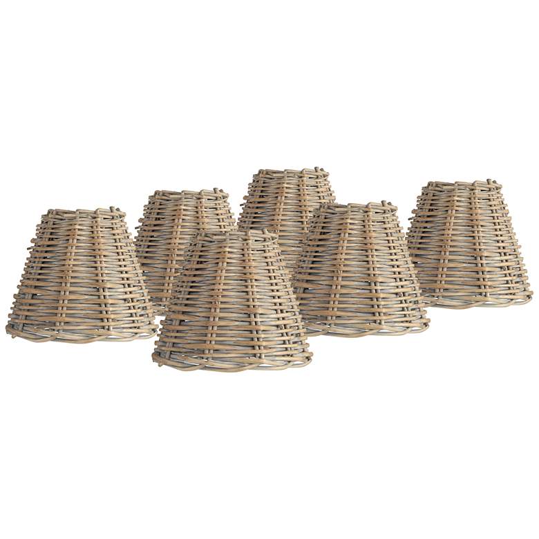Image 1 Springcrest Natural Wicker Chandelier Lamp Shades 3x6x5 (Clip-On) Set of 6
