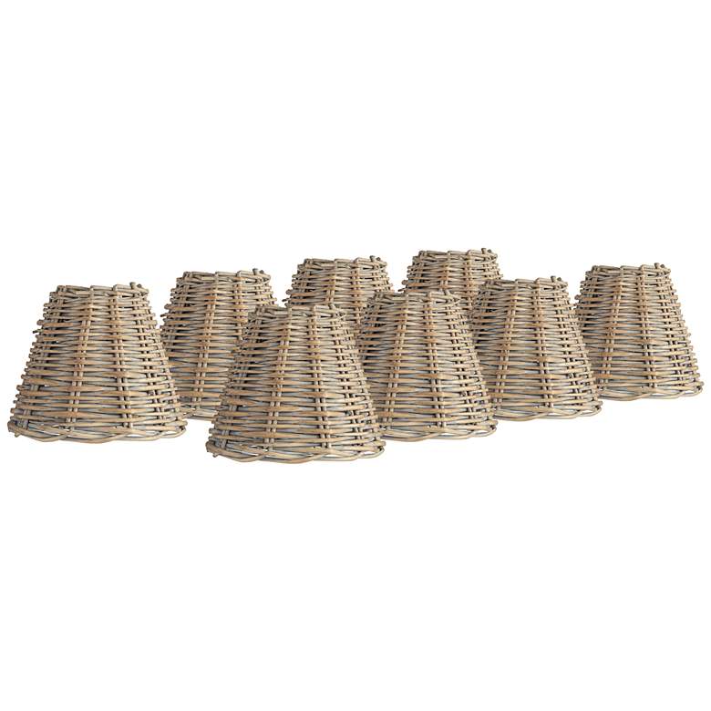 Image 1 Springcrest Natural Wicker Chandelier Lamp Shades 3x6x5 (Clip-On) Set of 8
