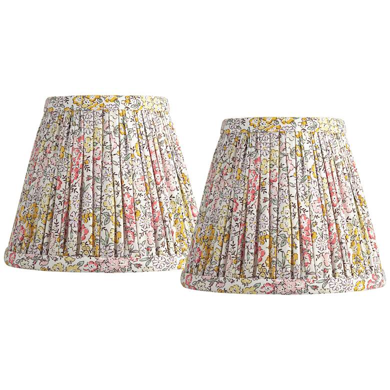Image 1 Springcrest Nelle Yellow and Peach Pleated Clip-On Shades 3.5x6x5 Set of 2