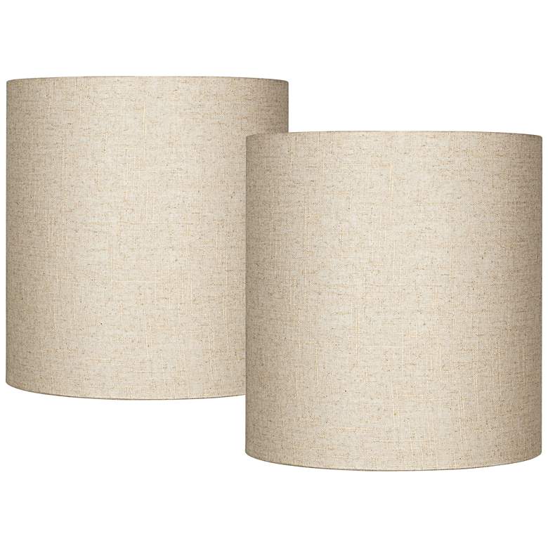 Image 1 Springcrest Oatmeal Tall Linen Drum Shades 14x14x15 (Spider) Set of 2