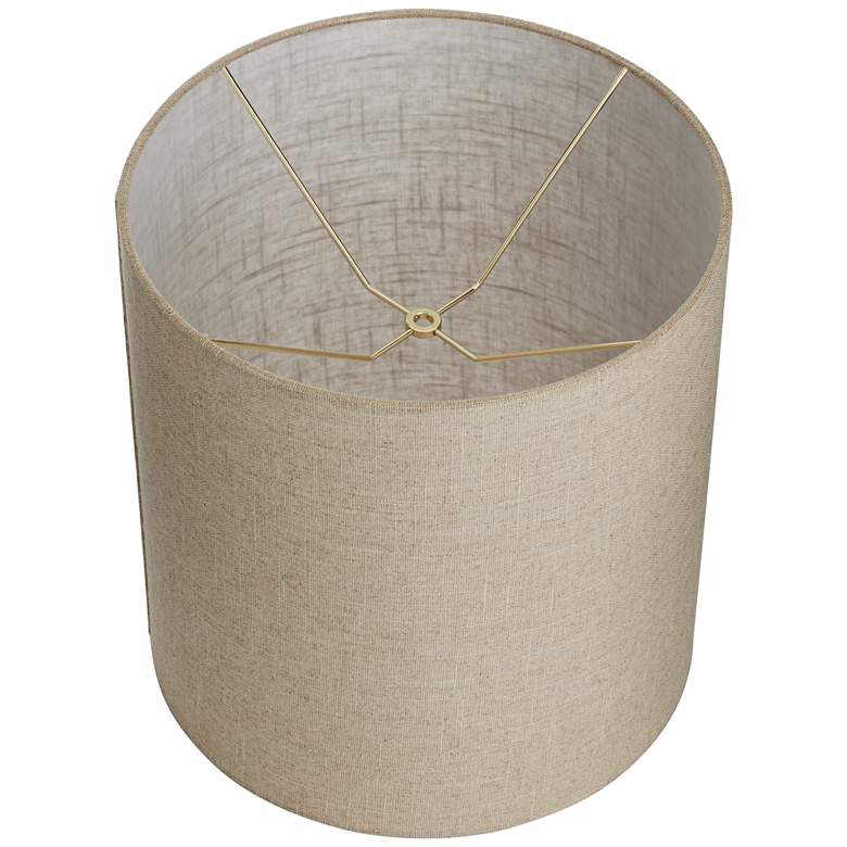 Image 4 Springcrest Oatmeal Tall Linen Drum Shades 14x14x15 (Spider) Set of 2 more views