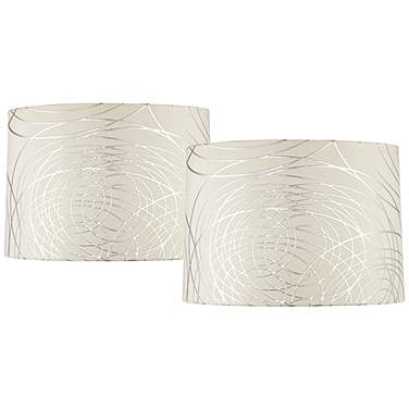 Springcrest Off-White Silver Circles Drum Shades 15x16x11 (Spider) Set of 2