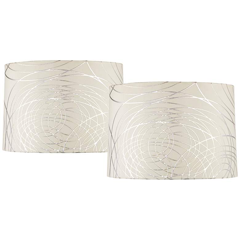 Image 1 Springcrest Off-White Silver Circles Drum Shades 15x16x11 (Spider) Set of 2