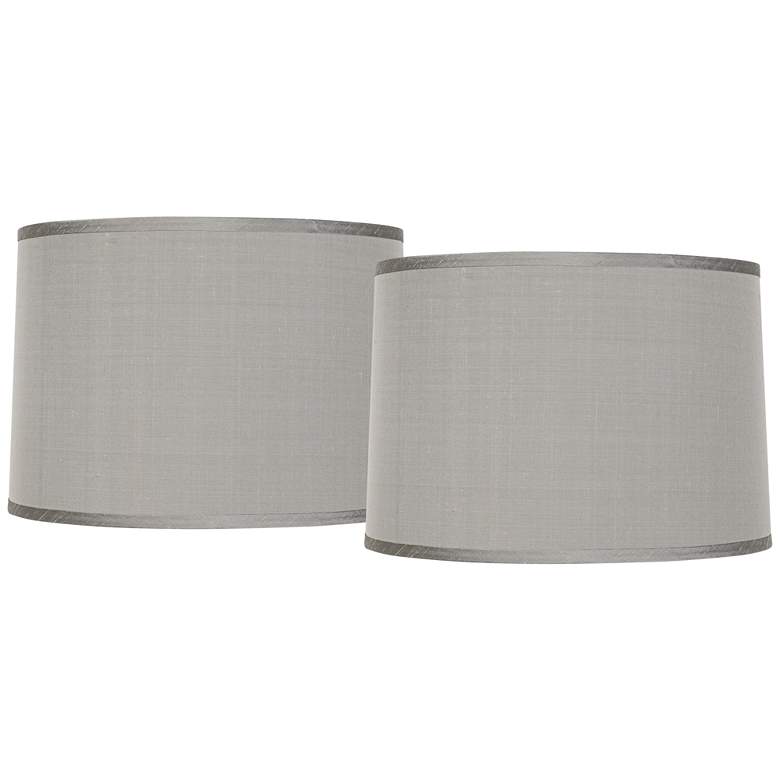 Image 1 Springcrest Platinum Gray Faux Silk Set of 2 Drum Shades 15x16x11 (Spider)