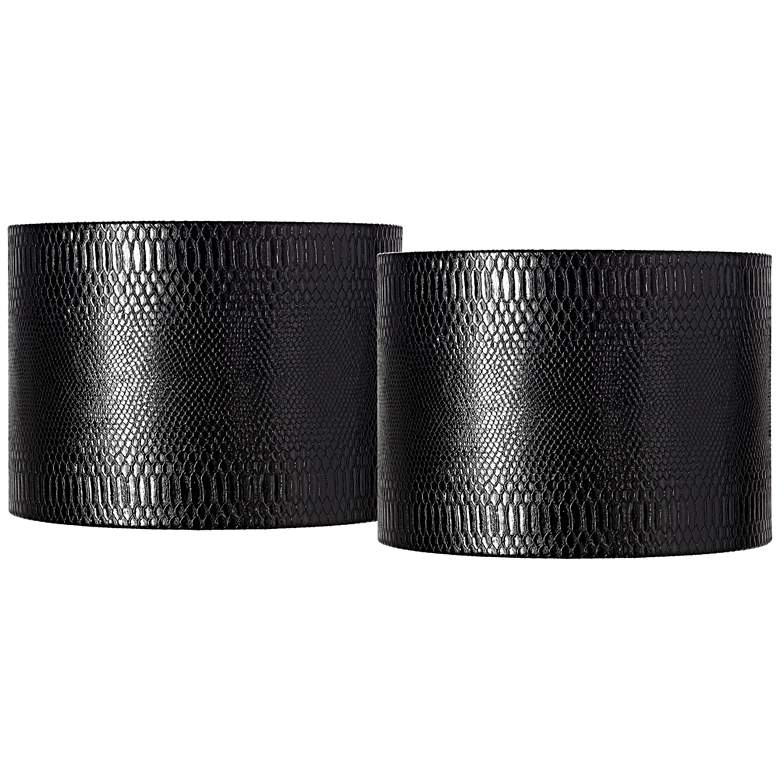 Image 1 Springcrest Reptile Print Black Set of 2 Drum Shades 15x15x11 (Spider)