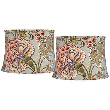Springcrest Sage Green Flower Set of 2 Drum Shades 14x16x11.5 (Spider)