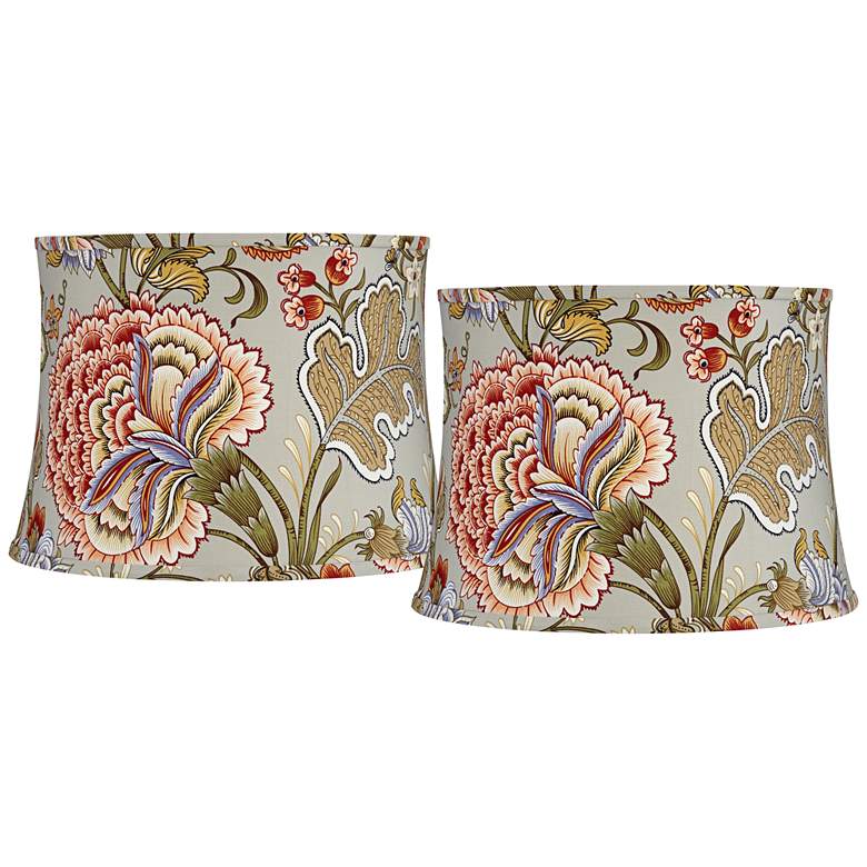 Image 1 Springcrest Sage Green Flower Set of 2 Drum Shades 14x16x11.5 (Spider)
