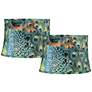 1_Springcrest Set of 2 Peacock Print Drum Lamp Shades 14x16x11 (Spider)