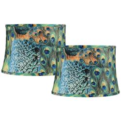 Springcrest Set of 2 Peacock Print Drum Lamp Shades 14x16x11 (Spider)