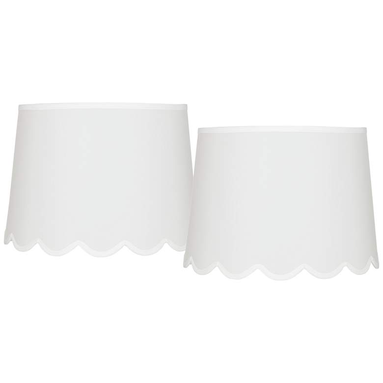 Image 1 Springcrest Set of 2 White Scallop Bottom Lamp Shades 13x15x11 (Spider)